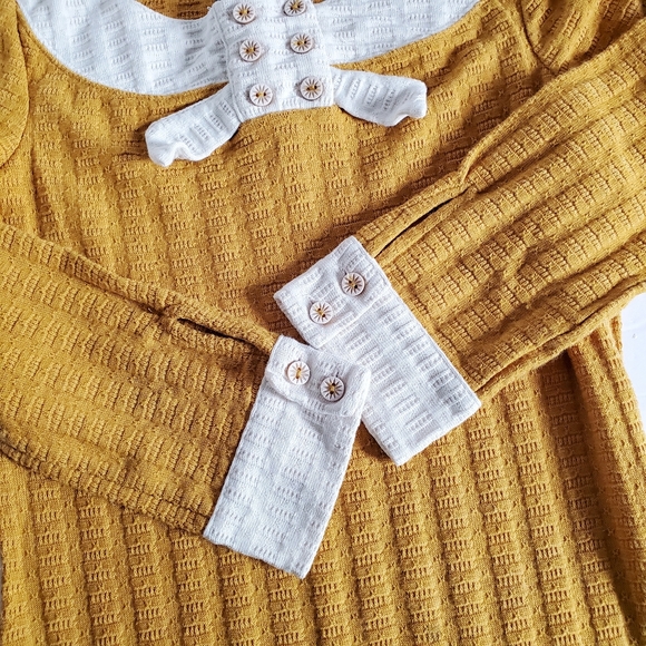 ANTHROPOLOGIE Pilcro & The Letterpress Waffle Knit Bow Mustard Top XS - Picture 6 of 12